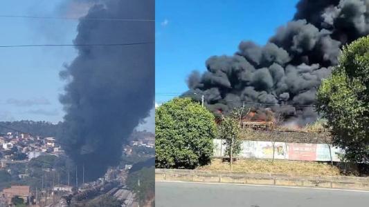 Imagens mostram fumaça no local do incêndio, em Betim