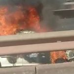 Vídeo: carro pega fogo e complica trânsito na Rodovia Fernão Dias em Contagem