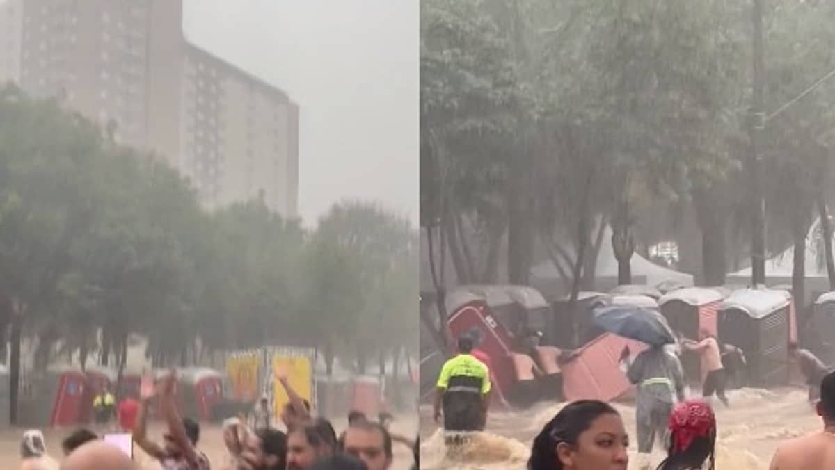 Banheiros químicos são arrastados por chuva em desfile de bloco de rua em São Paulo; veja imagens 