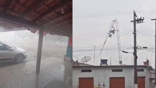 Imagens mostram que chuva e ventania derrubaram antena de telefonia