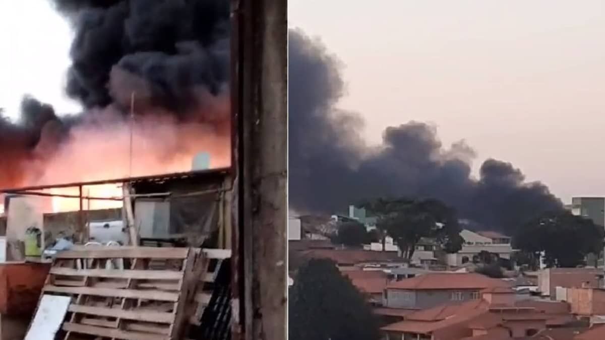 Vídeo: incêndio de grandes proporções consome lote na Pampulha, em BH