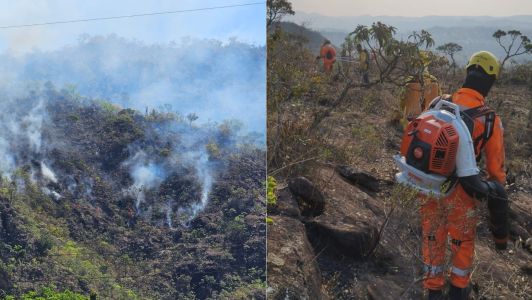 Incêndio na Serra de São José: três aeronaves e mais de 60 pessoas tentam controlar chamas