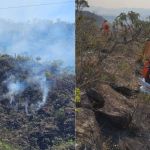 Incêndio na Serra de São José: três aeronaves e mais de 60 pessoas tentam controlar chamas