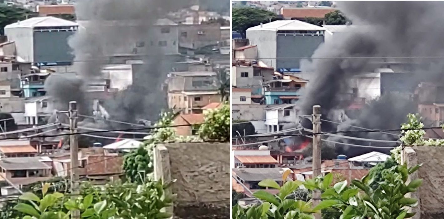 Vídeo: incêndio em galpão de estofados na Grande BH atinge casa e assusta moradores