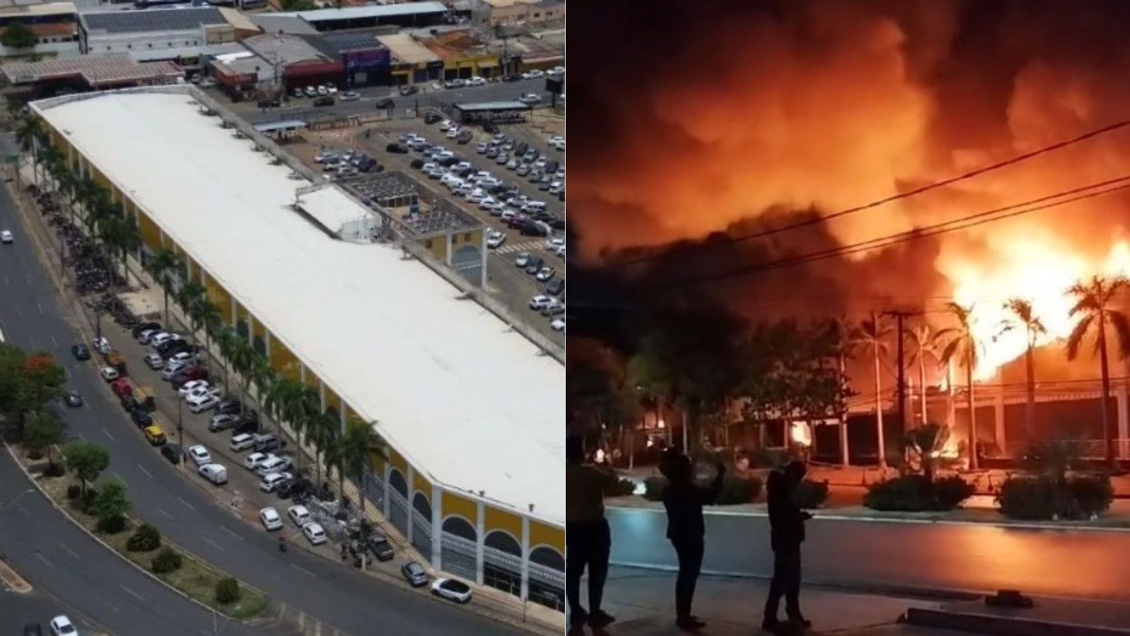 Vídeo mostra shopping popular destruído por incêndio em Cuiabá; veja antes e depois