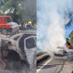 Bombeiros controlam incêndio em veículos em Juiz de Fora