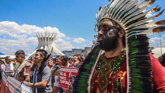 Indígenas reivindicam contra o Marco Temporal