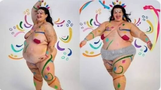 Influenciadora Thaís Carla quando pousou imitando a Globeleza em 2020