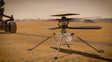 Foto mostra a sonda Ingenuity no solo de Marte