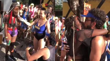Integrante da banda do Tiozões do Pagode fez discurso antes do pedido de casamento