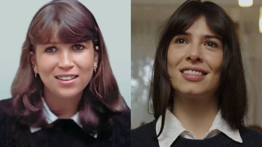 Isabel Cristina ao lado esquerdo e a atriz que a interpreta no direito