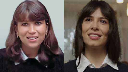 Isabel Cristina ao lado esquerdo e a atriz que a interpreta no direito