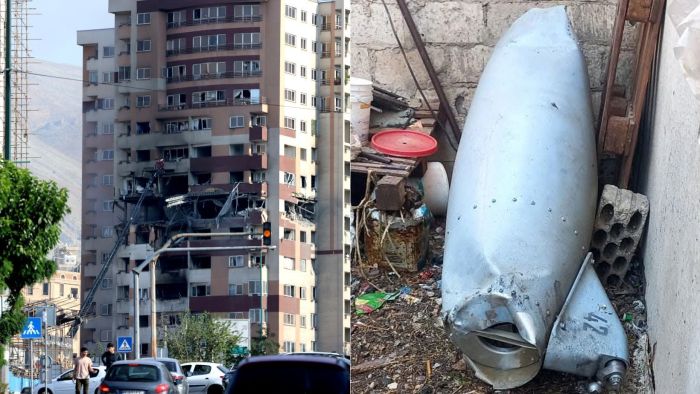 Esta foto divulgada pela Agência de Notícias Árabe Síria (SANA) mostra os restos de um projétil iraniano que se dirigia a Israel após cair na província de Daraa, no sudoeste da Síria.