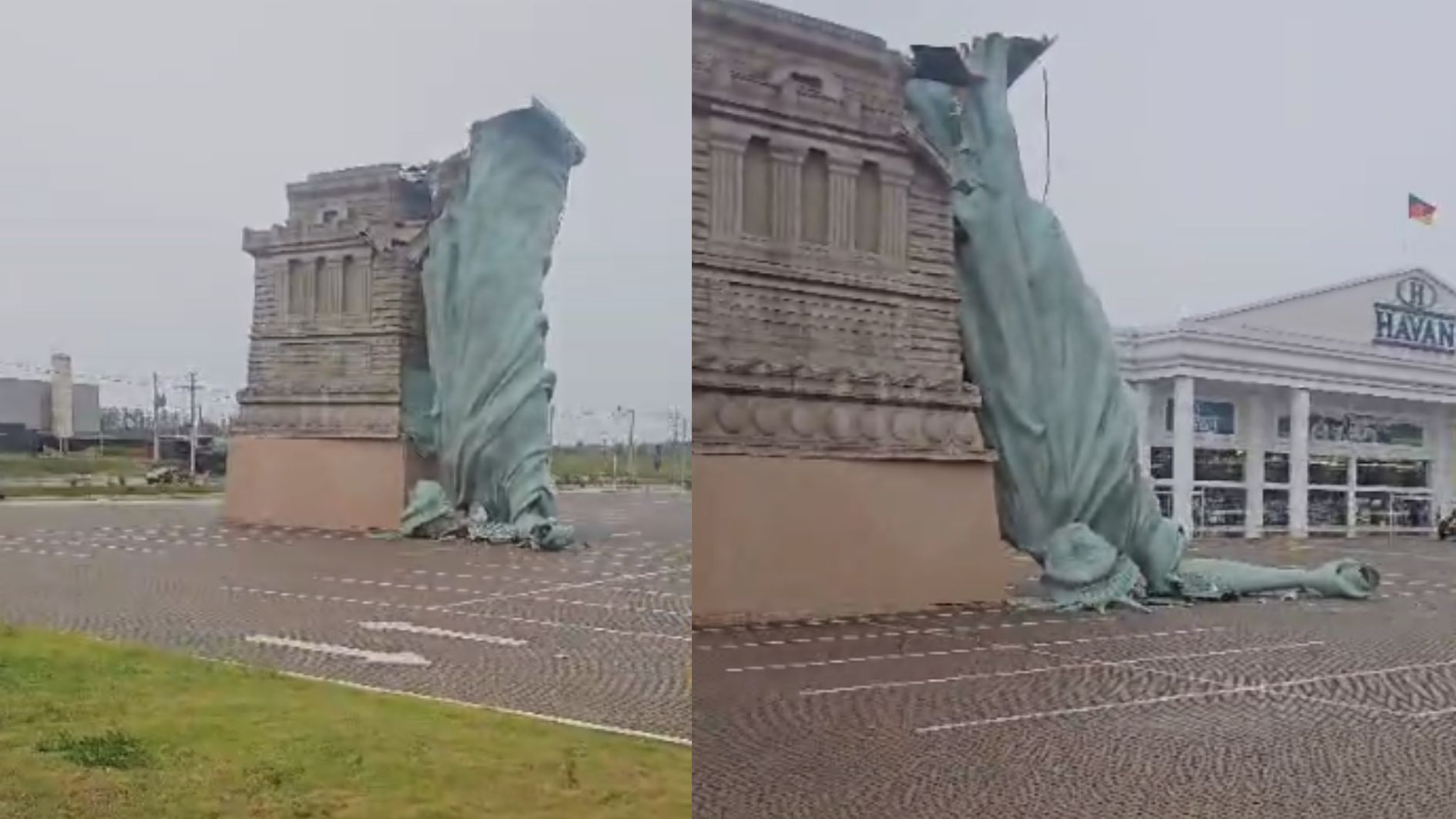 Vídeo: estátua da loja Havan cai durante vendaval na região metropolitana de Porto Alegre