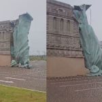 Vídeo: estátua da loja Havan cai durante vendaval na região metropolitana de Porto Alegre