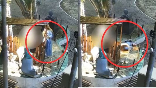 Imagens de segurança flagram mulher destruindo presépio