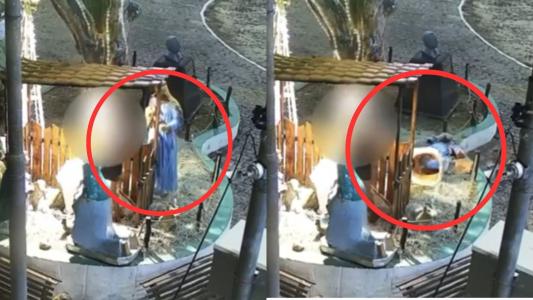Imagens de segurança flagram mulher destruindo presépio