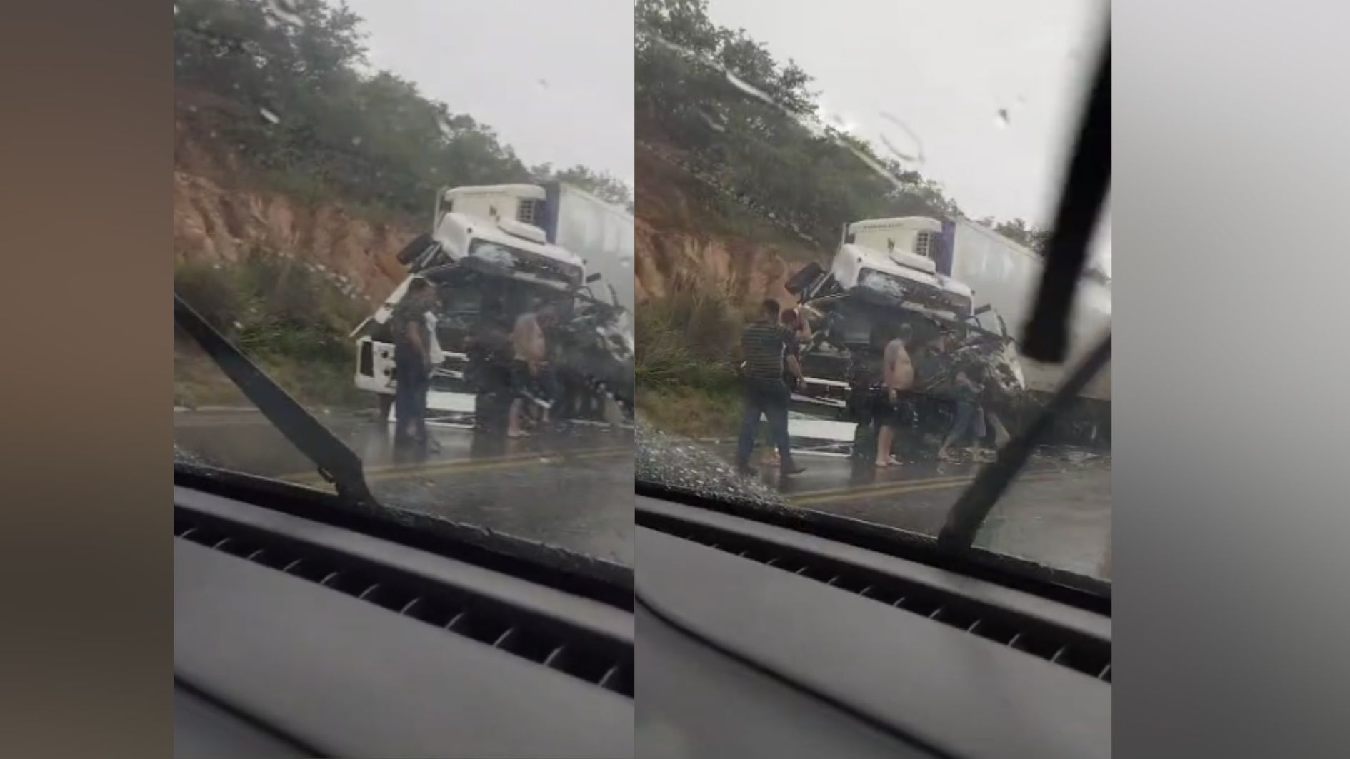 Vídeo: acidente com carretas e caminhão deixa motorista ferido no Norte de Minas