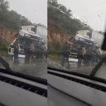 Vídeo: acidente com carretas e caminhão deixa motorista ferido no Norte de Minas