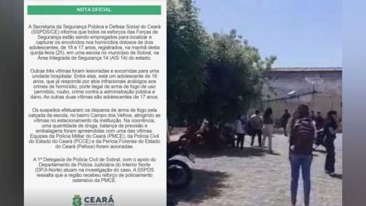Em nota SSPDS divulga novas informações sobre vítimas do tiroteio em escola do Ceara