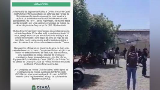 Em nota SSPDS divulga novas informações sobre vítimas do tiroteio em escola do Ceara