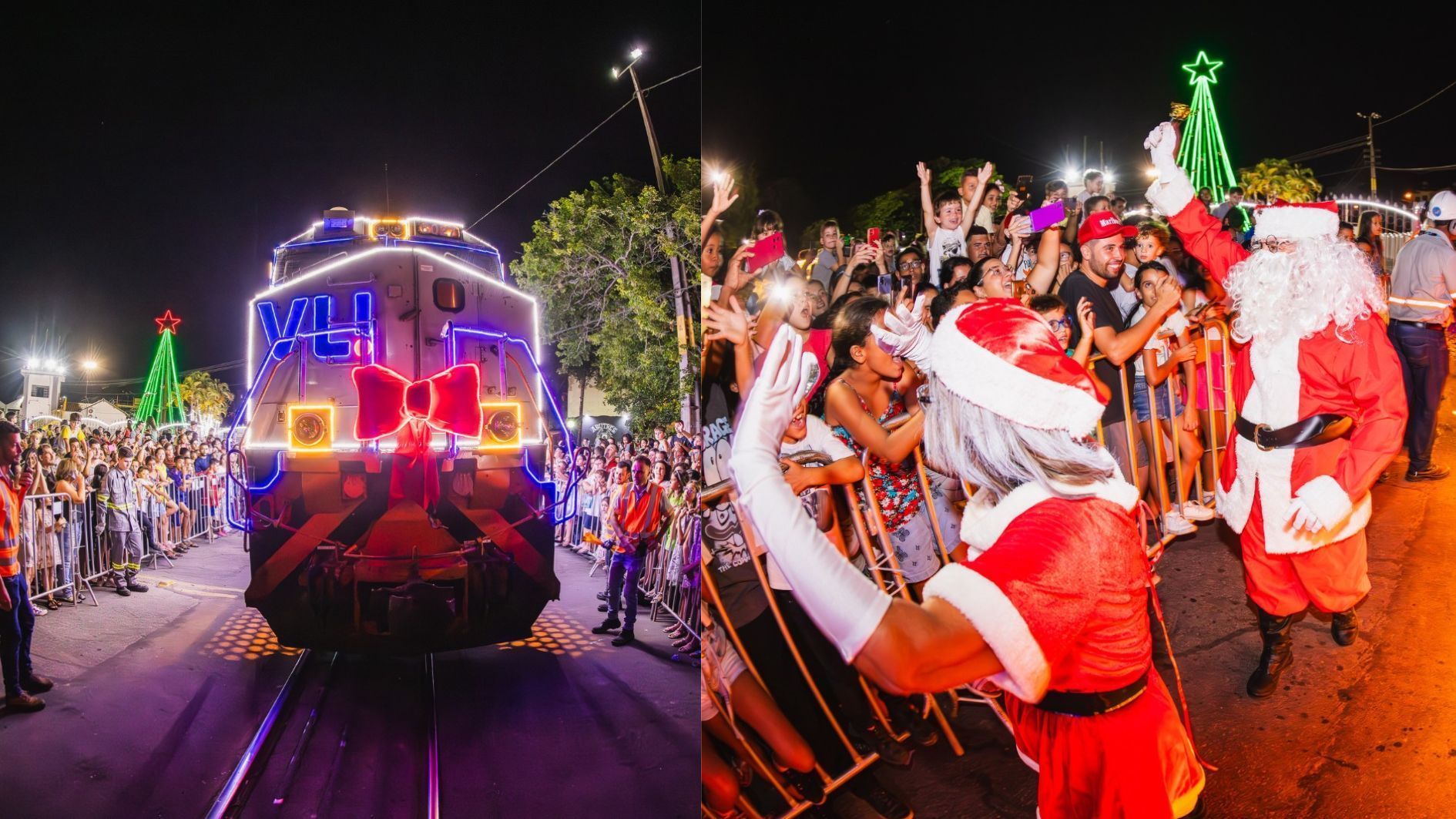 Papai Noel sobre trilhos: locomotiva iluminada da VLI passa por cidades de MG, SP e RJ