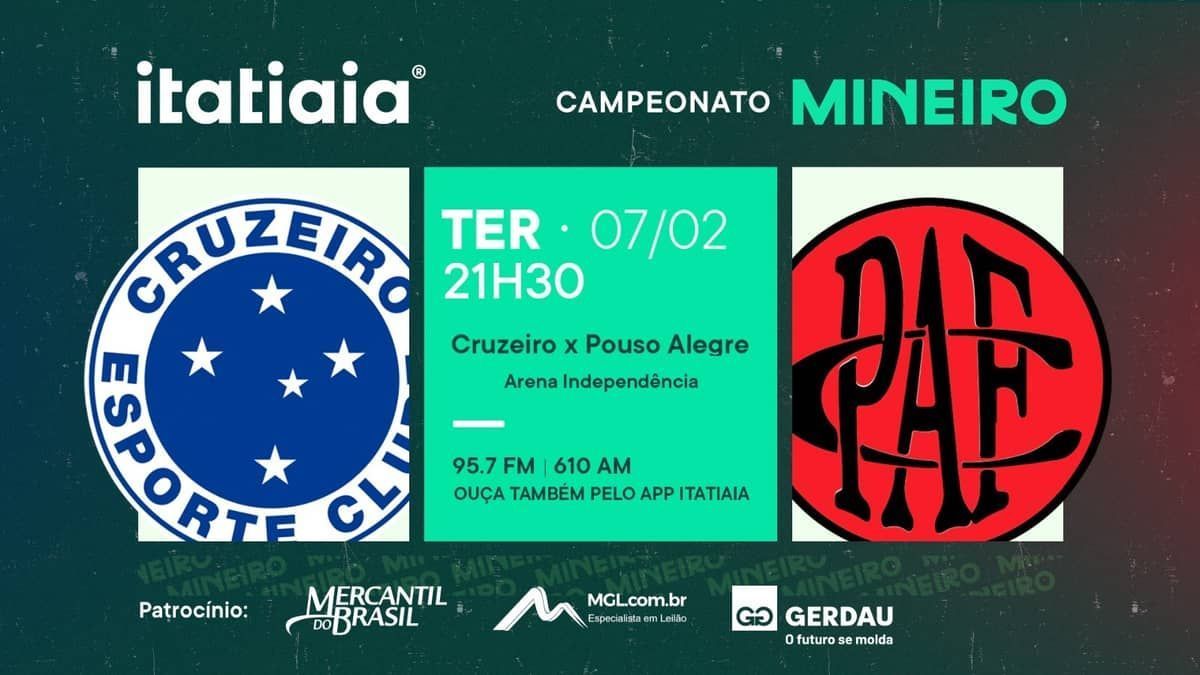 Cruzeiro x Pouso Alegre: acompanhe o jogo no YouTube da Itatiaia