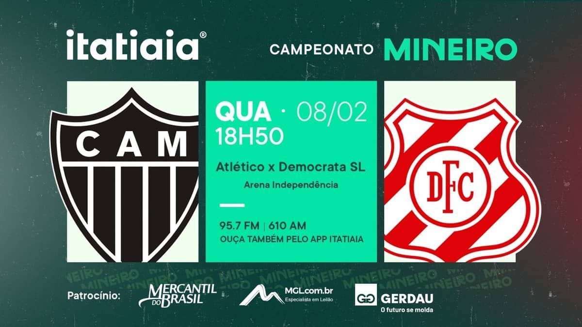 Atlético x Democrata-SL: acompanhe o jogo no YouTube da Itatiaia