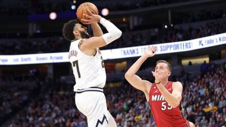 Jamal Murray, armador do Nuggets, e Duncan Robinson, ala do Heat