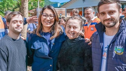 Janja visita áreas atingidas por novo ciclone no Rio Grande do Sul.
