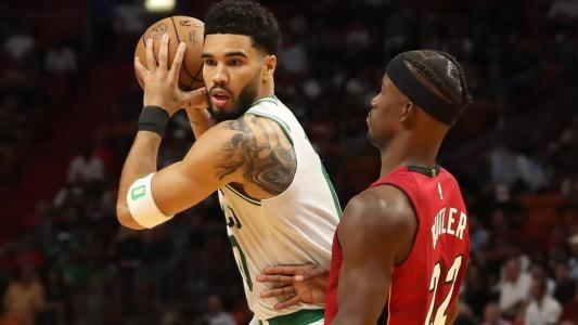 Jayson Tatum e Jimmy Butler, alas de Boston Celtics e Miami Heat