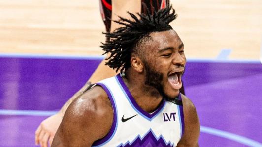 Isaiah Collier comemora vitória em Jazz 150 x 147 Bulls, pela temporada 2025/2026 da NBA
