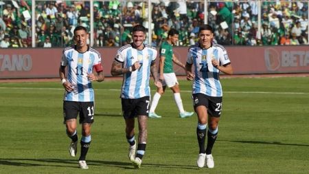 Jogadores da Argentina na última rodada das Eliminatórias