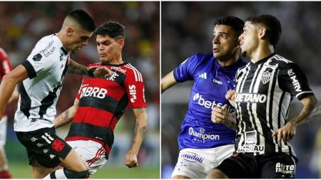 Jogadores de Vasco e Flamengo (esq); e Cruzeiro e Atlético (dir)