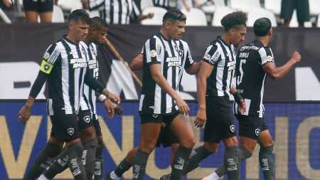 Jogadores do Botafogo durante a partida contra o Santos, neste domingo (26)