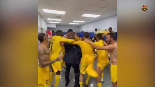 Jogadores e presidente do Barcelona festejaram muito a conquista do título espanhol