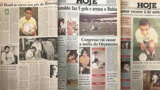 Jornal Hoje em Dia, em 1993, noticiou grande feito de Ronaldo contra o Bahia, no Mineirão