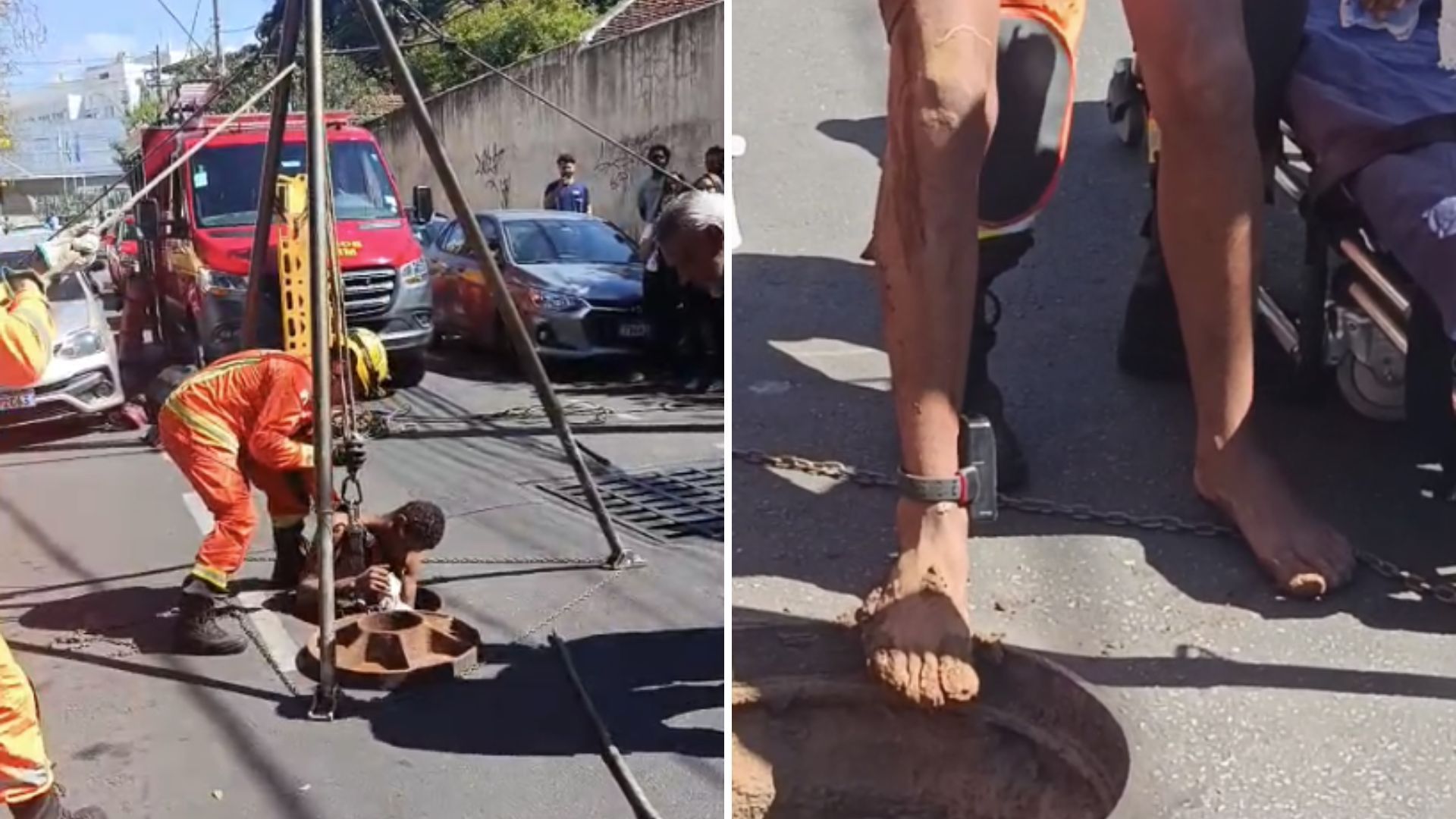 Jovem com tornozeleira eletrônica é resgatado de bueiro no Centro de BH
