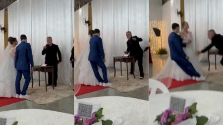 Jovem desmaia duas vezes seguidas no próprio casamento após encontrar noiva no altar e vídeo viraliza.
