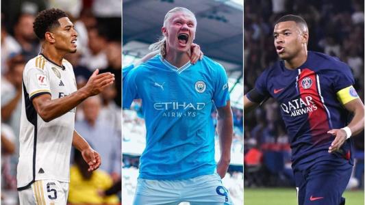 Jude Bellingham, Erling Haaland e Kyllian Mbappé, destaques da Champions League que começa nesta terça