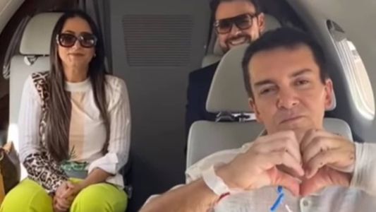 Kelly Danese, Douglas Davi Pena e Regis Danese no voo de transferência para hospital de Uberlândia