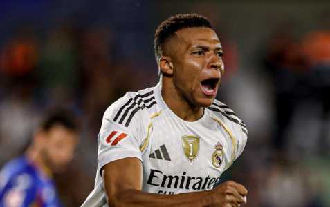 Kylian Mbappé comemora gol do Real Madrid sobre o Getafe na LaLiga 2025/2026