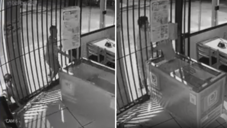 Foto mostra criminosos puxando freezer e roubando sorvete em estabelecimento em Campinas (SP)