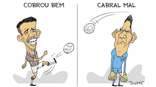 Lance de falta foi tema da charge de Duke