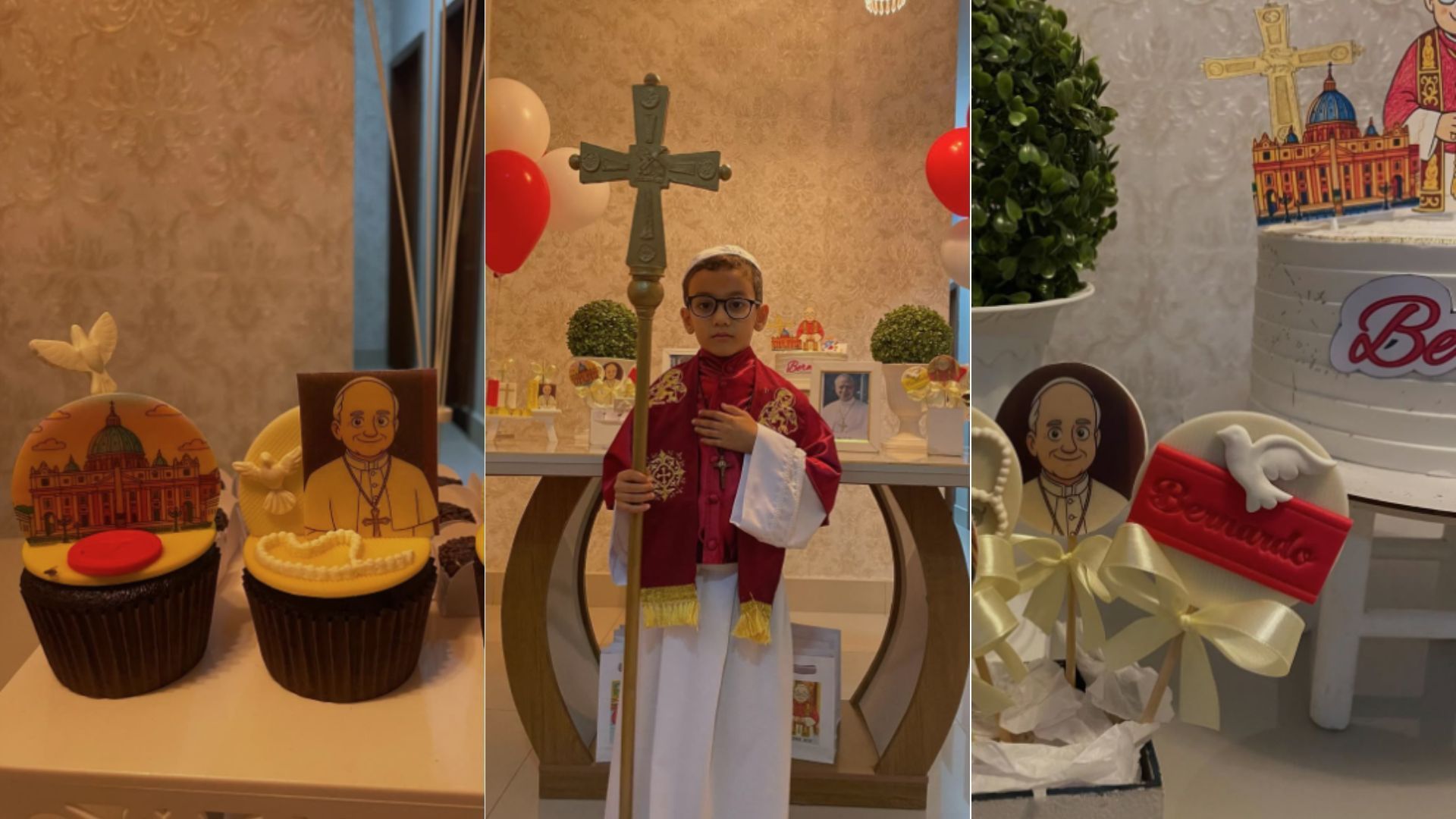 Mineiro escolhe Papa como tema de aniversário e ganha as redes sociais: 'Ele ama a igreja'