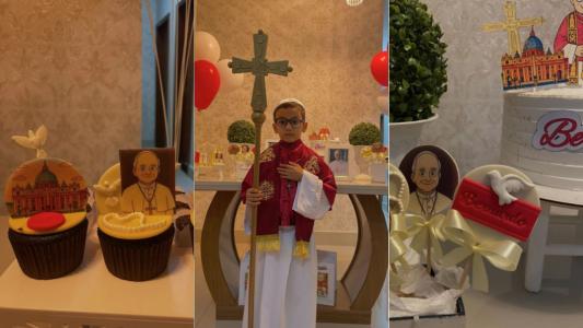 Bernado escolheu Papa Leão como tema de aniversário de 7 anos