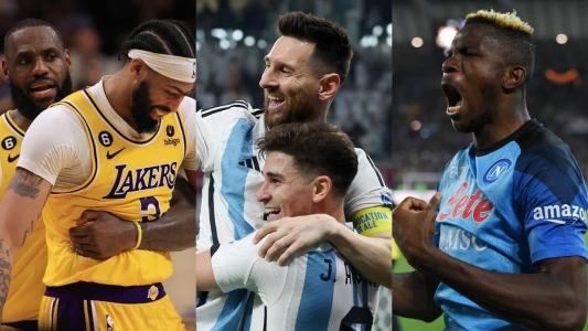 LeBron James e Anthony Davis, do Lakers, Lionel Messi e Julian Álvarez, da Argentina, e Victor Osimhen, do Napoli