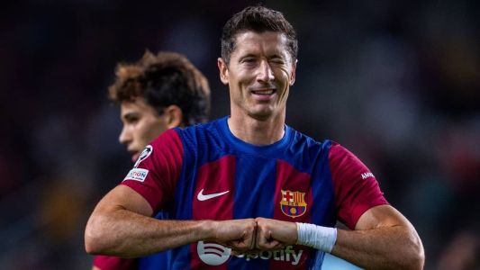 Lewa em partida do Barça na Chmapions Laegue