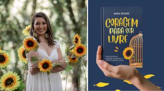 Fotos mostram Maria Resende e capa de livro