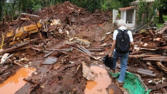 Local onde funcionava a sede da empresa foi destruído com a onda de rejeitos e lama que se formou após o rompimento da barragem B1, da Vale